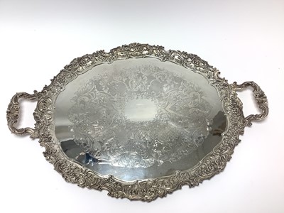 Lot 590 - Good quality silver plated tray with rococo floral borders