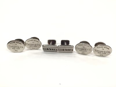 Lot 192 - Three pairs of Tiffany & Co silver cufflinks to include two pairs of oval panel 'Return to Tiffany' cufflinks and a pair of 'Atlas' cufflinks