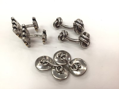 Lot 193 - Three pairs of Tiffany & Co silver cufflinks to include a pair of knots and two pairs of silver and 18ct gold cufflinks