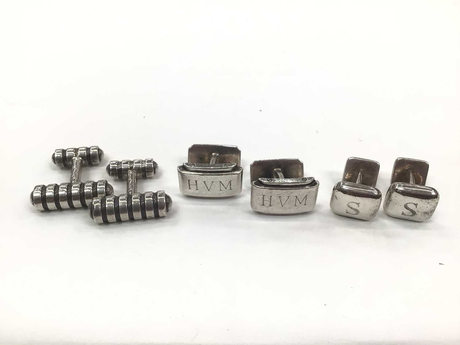 Lot 194 - Three pairs of Tiffany & Co silver cufflinks to include a pair signed Paloma Picasso and two pairs with engraved initials