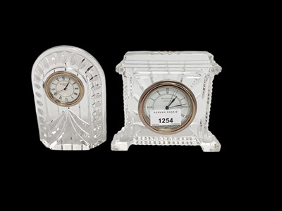 Lot 1254 - Two Waterford Crystal clocks, Edinburgh Crystal clock, other glass clocks and two Waterford Crystal dishes