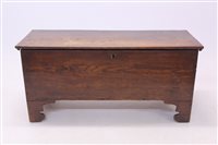 Lot 1696 - 18th century elm six-plank coffer, hinged...