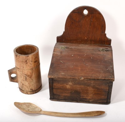 Lot 823 - 18th century fruitwood candle box and other treen