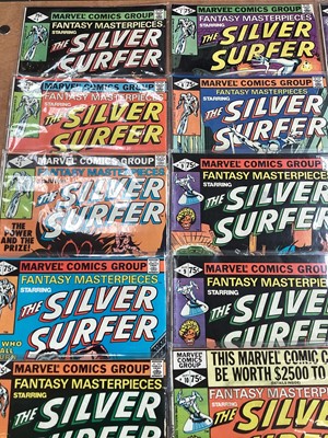 Lot 1748 - Marvel Comics Fantasy Masterpieces starring the Silver Surfer (1979 - 1980). Issues 1 - 14, missing 4 and 12. Together with two issues of Silver Surfer #1 (1982). Also later issues of Silver Sur...