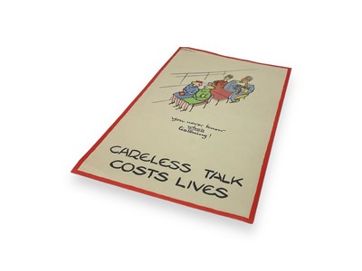 Lot 724 - Original Second World War Careless Talk Costs Lives wartime propaganda poster by Cyril Kenneth Bird- You never know who's listening! - featuring a great design depicting two ladies chatting on p...