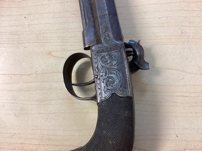 Lot 907 - Pair Victorian 50 bore percussion overcoat pistols by Mortimer, London with octagonal 9.5cm barrels with steel swivel ramrods, engraved side locks, ( one cock has a broken Spur but piece present...