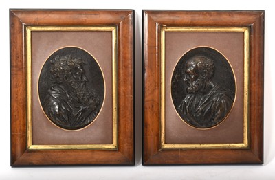 Lot 846 - Pair of 19th century bronze plaques of St Peter and St Paul