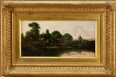 Lot 1310 - Edwin Henry Boddington (c.1836-1905) oil on canvas - "On The Loddon, Berkshire", 21cm x 41cm, in original gilt frame