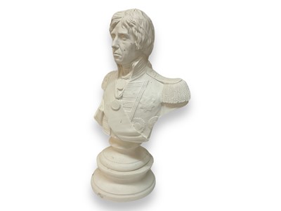 Lot 734 - Plaster bust of Admiral Horatio Nelson, raised on scole base by Classic Creations, 36cm in overall height.