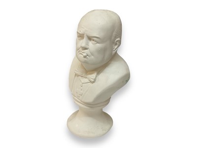 Lot 735 - Plaster bust of Winston Churchill, raised on scole base by Classic Creations, 30.5cm in overall height.