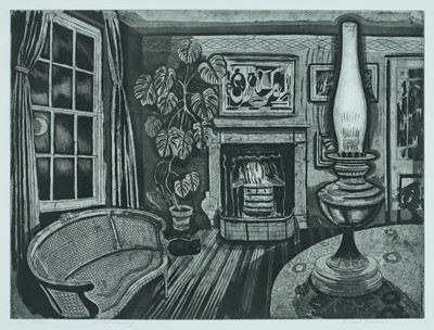 Lot 962 - *Richard Bawden (1936-2024) signed etching - 'Winter Evening', 16/85, inscribed in pencil, 41.5cm x 55cm, in glazed frame