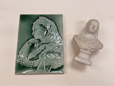 Lot 2543 - Reconstituted bust of Queen Victoria, and a glazed ceramic tile depicting Queen Victoria (2)