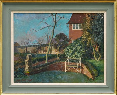 Lot 945 - *John Aldridge (1905-1983) oil on canvas - 'Chapel Place, 1954', signed, titled verso, 35.5cm x 46cm, in painted frame.