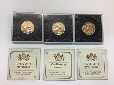 Lot 554 - G.B. - Uncirculated gold Sovereign's Elizabeth II 2016 x 3 (3 coins)