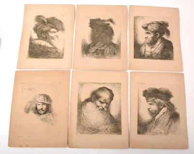 Lot 782 - After Giovanni Benedetto Castiglione (1609-1664), group of six head studies, each signed