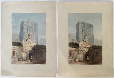 Lot 176 - Attributed to Samuel Prout (1783-1852), two small unframed watercolours of Cologne Cathedral, 10cm x 7cm