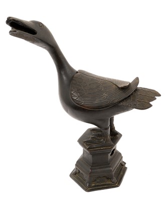 Lot 760 - Chinese bronze censer in the form of a duck, Ming Dynasty