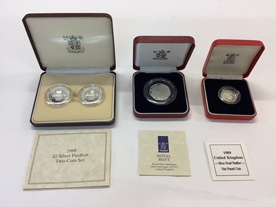 Lot 562 - G.B. - Royal Mint mixed silver proof Piedfort coins to include two coin £2 set 1989, One Pounds 1983, 1988, Fifty Pence 1992-1993 & Five Pence 1990 (N.B. All cased cased with Certificates of...