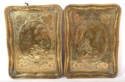 Lot 858 - Pair of antique engraved Persian brass trays