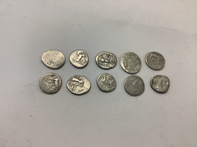 Lot 566 - Ancients - Greek silver coinage to include Thourioi silver Stater, Obv: Head of Athena r/bull butting right c.425-400 BC VG-F & Illyria silver Drachm r/cow suckling calf c.3rd-2nd century BC...