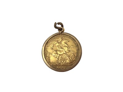 Lot 215 - Victorian gold sovereign, 1893, in 9ct gold pendant mount