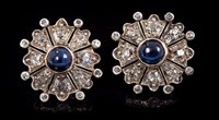 Lot 682 - Pair sapphire and diamond cluster earrings,...