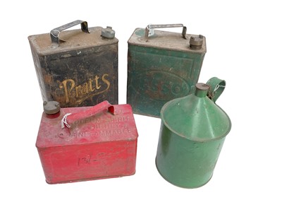 Lot 48 - Vintage Esso fuel can, together with a Pratts fuel can, Valor Petroleum Spirit can and a green paraffin can (4).