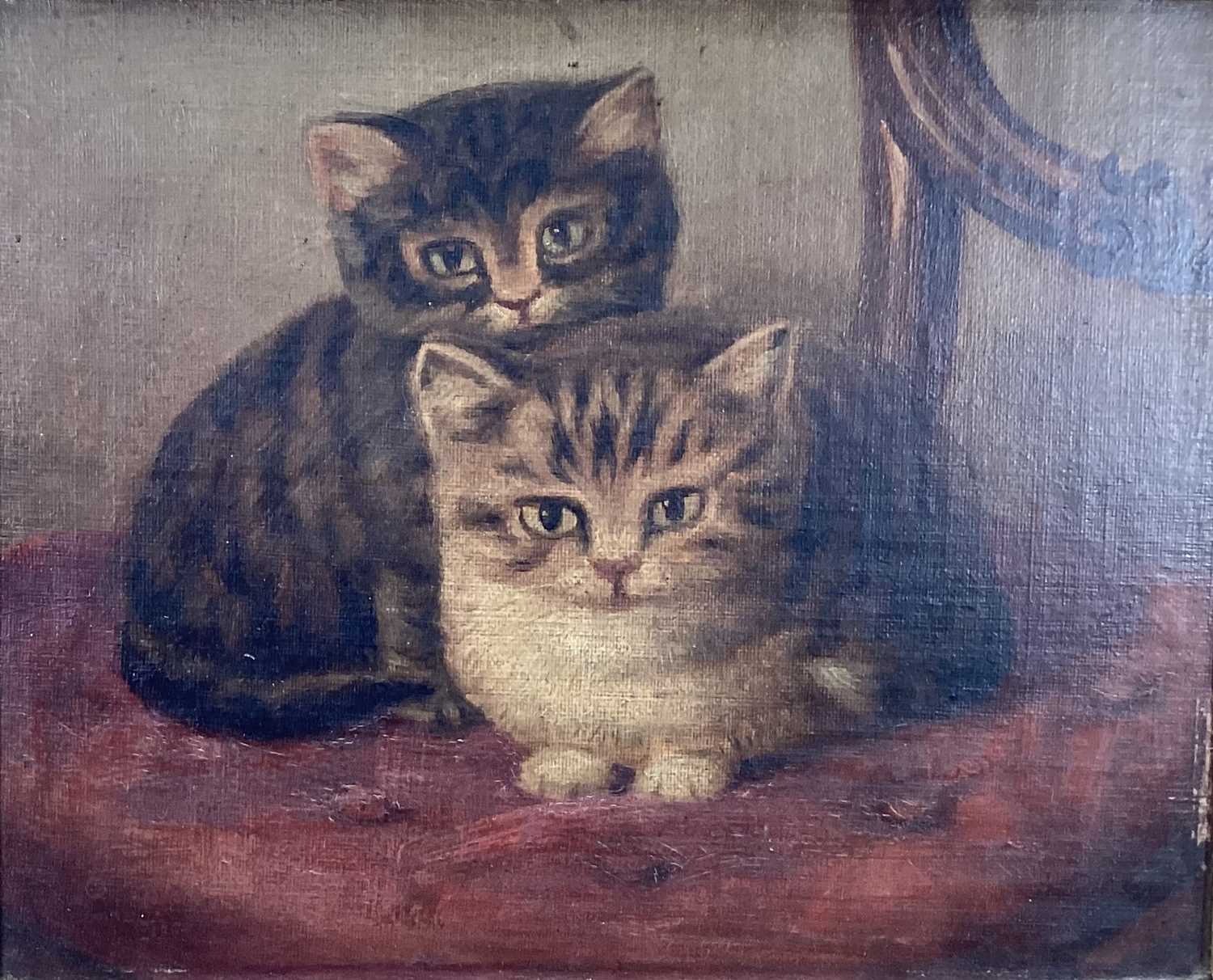 Oil painting of KITTEN shops in a FALL WINDOW