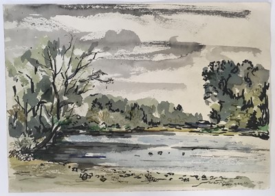 Lot 175 - Ivor Weiss (1919-1986), watercolour landscape, dated 1963, painted for a relative of the vendor and dedicated to them, 26cm x 36cm, unframed