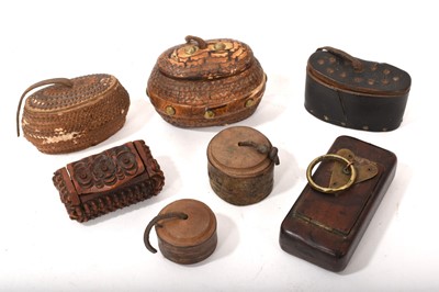 Lot 762 - Group of 19th century folk art snuff boxes, including coquilla nut, birch bar, etc (7)