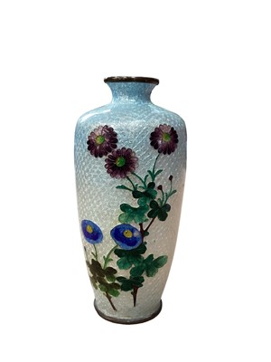 Lot 2546 - Antique Japanese ginbari cloisonné vase, decorated with flowers on a graduated light blue ground