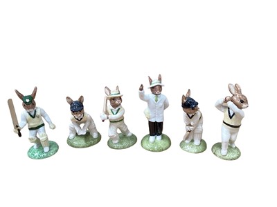 Lot 1286 - Six Royal Doulton Bunnykins figures - Cricket players