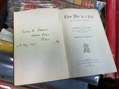 Lot 1776 - Three boxes of childrens illustrated books and albums, together with first edition Jerome K Jerome, three men in a boat and various others