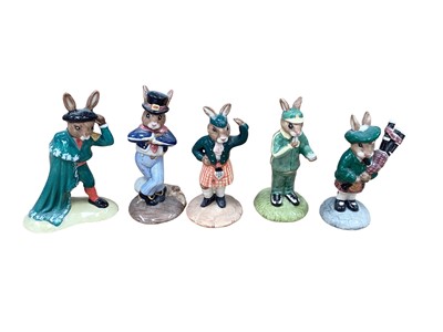 Lot 1300 - Twenty Royal Doulton Bunnykins figures including Matador, Hornpiper, Scotsman, Stop Watch and Piper