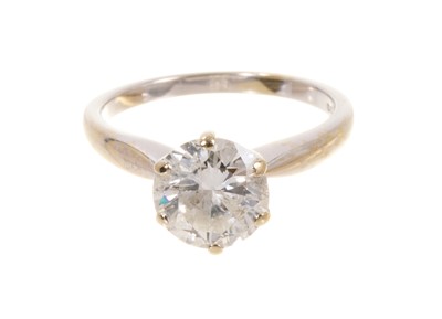 Lot 493 - Diamond single stone ring with a brilliant cut diamond estimated to weigh approximatley 1.85cts in six claw setting on 18ct white gold shank