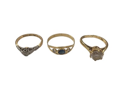 Lot 229 - 18ct gold diamond single stone ring in platinum illusion setting and two other 18ct gold gem set rings (3)