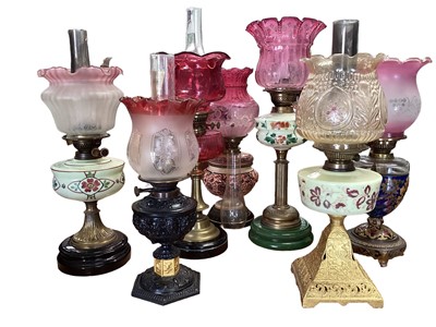 Lot 2584 - Seven victorian oil lamps