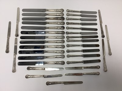 Lot 388 - Set of twelve Victorian silver handled Kings pattern dinner knives (replaced blades) and twenty-three matching dessert knives