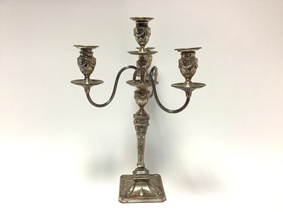 Lot 392 - Victorian silver plated candelabrum in the Adams style, with three scroll arms and central sconce