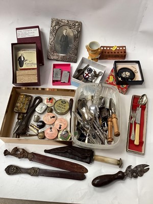 Lot 2525 - Collection of sundries to include vintage tins, buttons, cutlery and sundries.