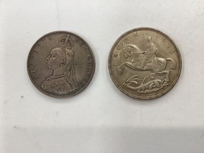 Lot 592 - World - Mixed coins & banknotes to include G.B. silver Victoria JH Double Florin 1887 AVF, George V Crown 1935 GEF, Roman Coins & others (Qty)