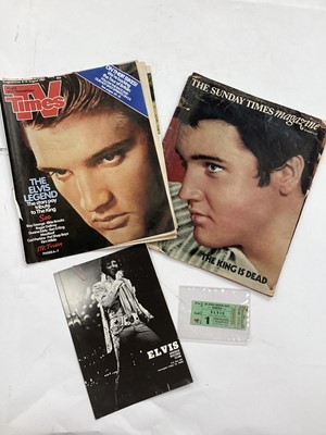 Lot 1496 - Elvis San Antonio Convention Centre Arena original ticket together with two Elvis unique record club flyers and a TV Times Elvis edition.