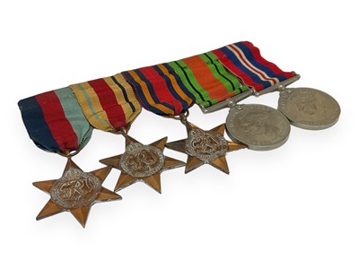 Lot 755 - Second World War medal group comprising 1939 - 1945 Star, Africa Star, Burma Star, Defence and War medals (mounted on bar).