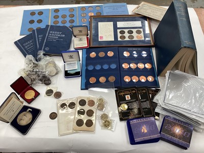 Lot 584 - G.B. - Mixed coins & medallions to include bronze Penny collection contained in five Whitman Folders, Royal Mint silver proof Crowns 1977, millenium 2000 x 3 (N.B. Cased with Certificates of...