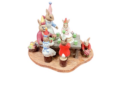 Lot 1314 - Royal Doulton limited edition Bunnykins Happy Birthday tableau together with a musical Bunnykins (2)