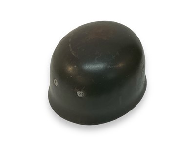 Lot 770 - Second World War Nazi Luftwaffe Fallschirmjager (Paratroopers) Steel Combat Helmet, stamped under brim 4226 with brown leather lining and straps.