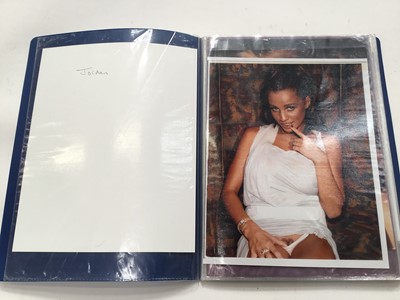 Lot 1482 - Two blue folders of glamour model photographs, Jordan, Jilly Johnson etc