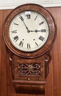 Lot 2581 - Inlaid drop dial wall clock, 69cm high