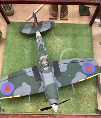 Lot 2648 - Large scratch-built model of a spitfire, in cased, approx 73cm long