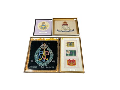 Lot 795 - Collection of First and Second World War tapestry and embroidered panels mounted in glazed frames, to include Royal Artillery, RAF and Naval Bridgade (8)